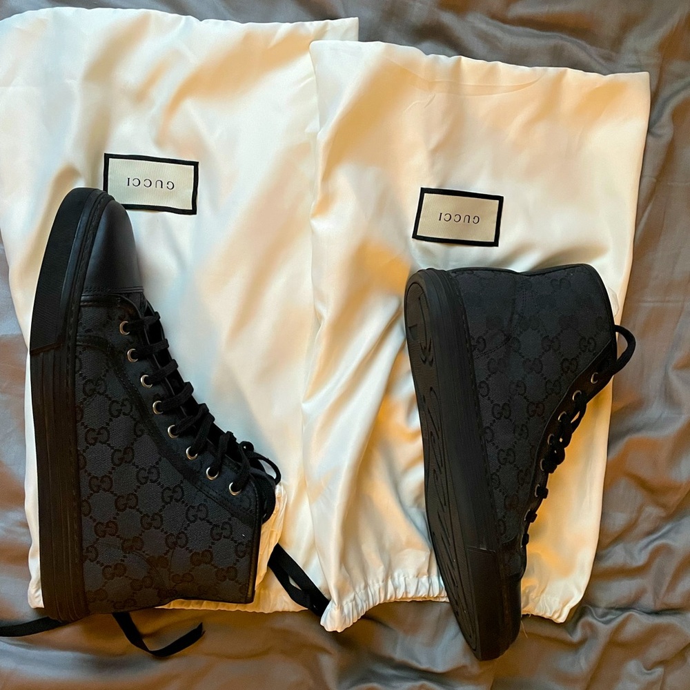 Gucci Black Canvas And Leather High-Top Shoes